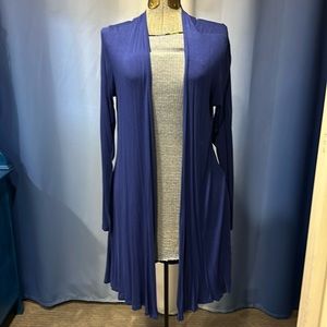 Long blue open cardigan